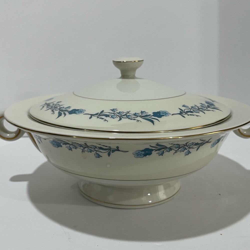 CLINTON by HAVILAND Blue & White Vegetable/Soup Serving Bowl with Floral Design